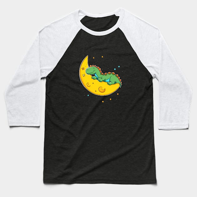 Dinosaur Sleeping On The Moon Baseball T-Shirt by MordaxFurittus